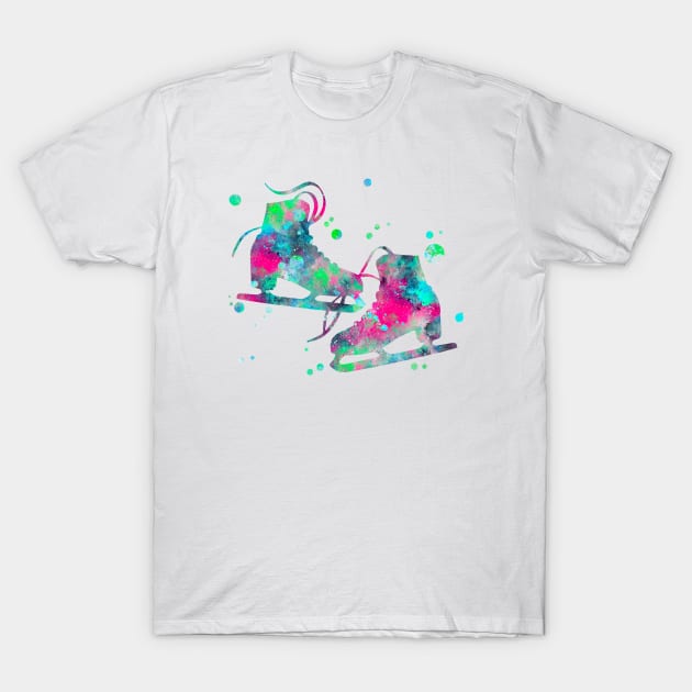 Ice Skates Watercolor Painting T-Shirt by Miao Miao Design